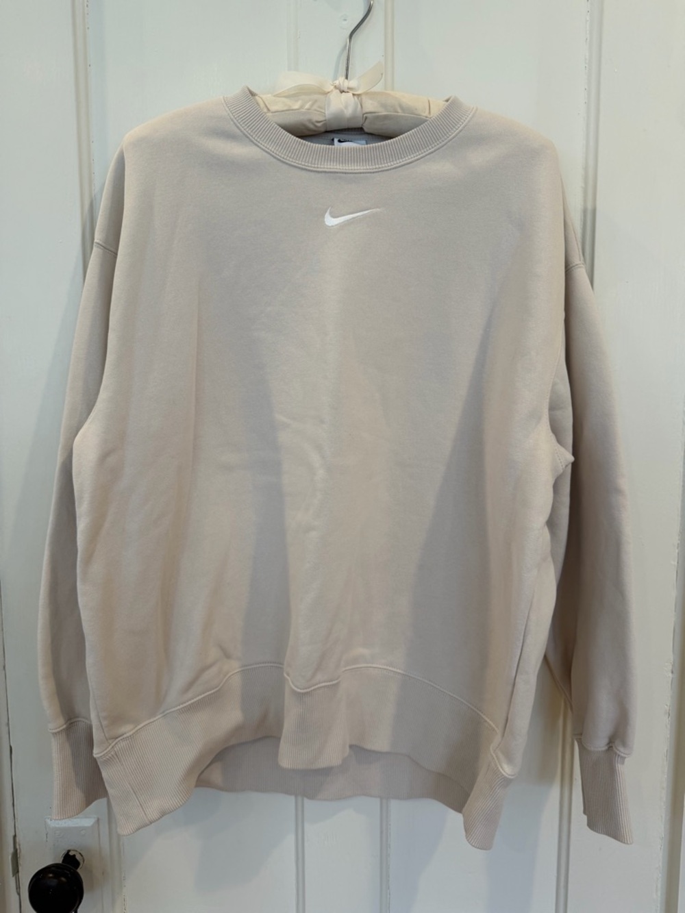 Nike Women's Beige Crewneck Sweatshirt with White Swoosh